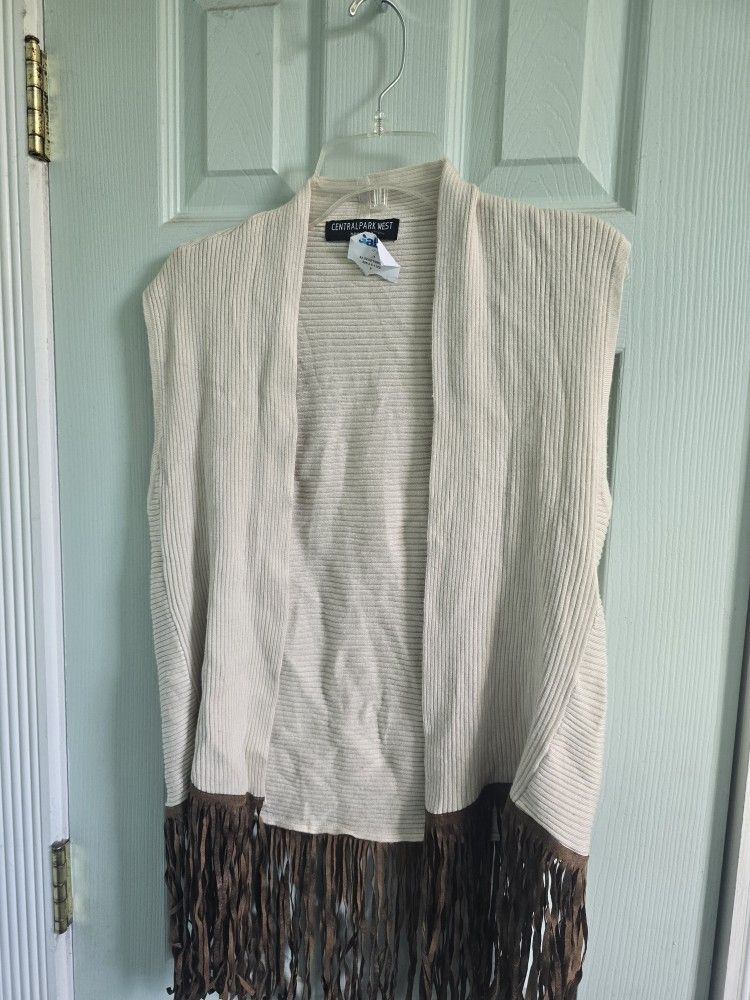 Central Park West New York Knit Open Fringe Vest New With Tag Size Small