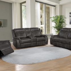 Brand New 2PC Charcoal Reclining Sofa and Loveseat Set 