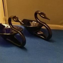 2 Sooner Cobalt blue art glass Swan Trinkets