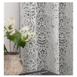 Grey Damask Curtains – 108” Long (4 Panels / 2 Sets)