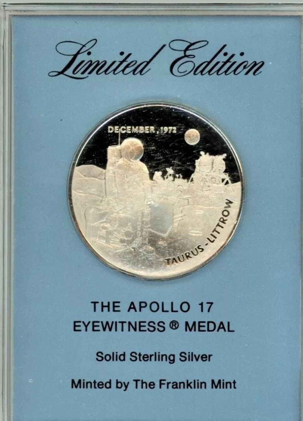 THE APOLLO 17 EYEWITNESS MEDAL "FRANKLIN MINT" *100%PURE SILVER ,925*