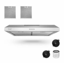 TITTLA 30" 600 CFM Stainless Steel Kitchen Under Cabinet Range Hood with 2 x 2W LED Lights and 2 Rep
