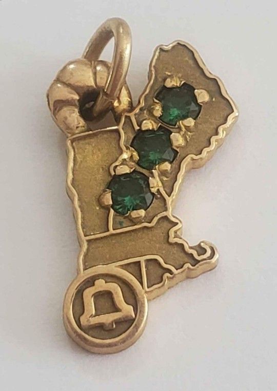 Vintage 1/10k Gold & Emerald Bell Telephone New England Service Pin Pendant Charm