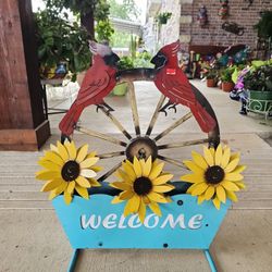 Metal WELCOME Cardinal Yard Art Decoration.  Clay Pots, Planters Talavera, Plants. $60 each