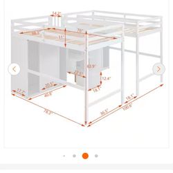White Double Twin Loft Bed with 2 Wardrobes and Storage Staircase