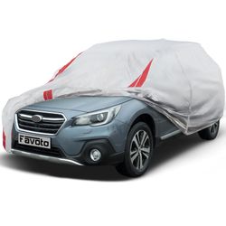 Silver Waterproof SUV Car Cover for Subaru Outback 1999-2026 All Weather with Reflective Stripe