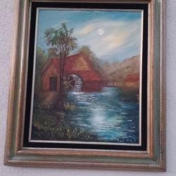 Beautiful Framed Oil Painting of an Old Mill