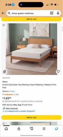 Brand New Zinus Full Size 8” Memory Foam Mattress – $100