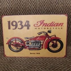 INDIAN MOTORCYCLE METAL SIGN. 12" X 8". NEW. PICKUP ONLY.