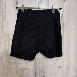 Black Textured Scrunch Booty Shorts | Size Small
