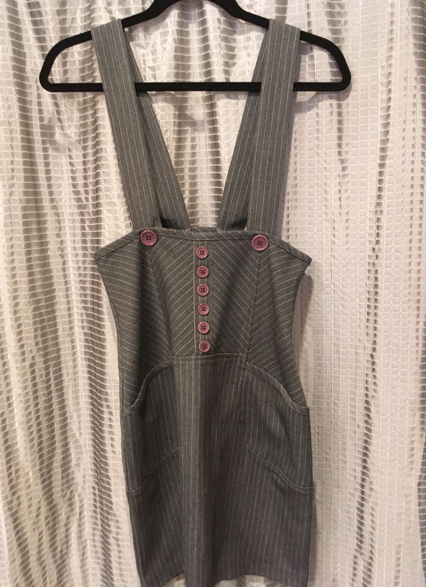 Gray Pinstrip Overall Dress - Size M