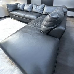 Free Delivery Grey Genuine Leather Sectional Couch 