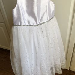 David’s Bridal Flower Girl Dress white dress with silver and white dots size 4
