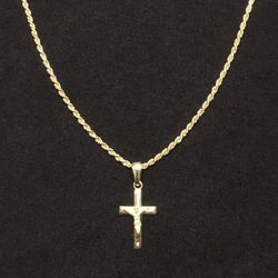 Gold Chain Rope Chain Necklace 20in 2mm And Gold Cross Pendant Set 