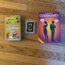 Games:  Couples Quiz, Codenames, Waterproof Cards