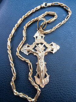 18k figarope chain solid &14k cross pendant solid