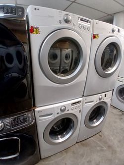 LG WHITE FRONT LOAD WASHER AND GAS DRYER SET / HEAVY-DUTY 