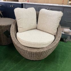 Beige Outdoor 360-degree Swivel Lounge Chair w/ Cushion (Set of 2)