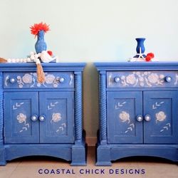 Pair of Blue Nightstands by Bassett