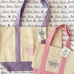 Trader Joe’s Purple Large & Pink Mini Pastel Tote Bag Limited Edition