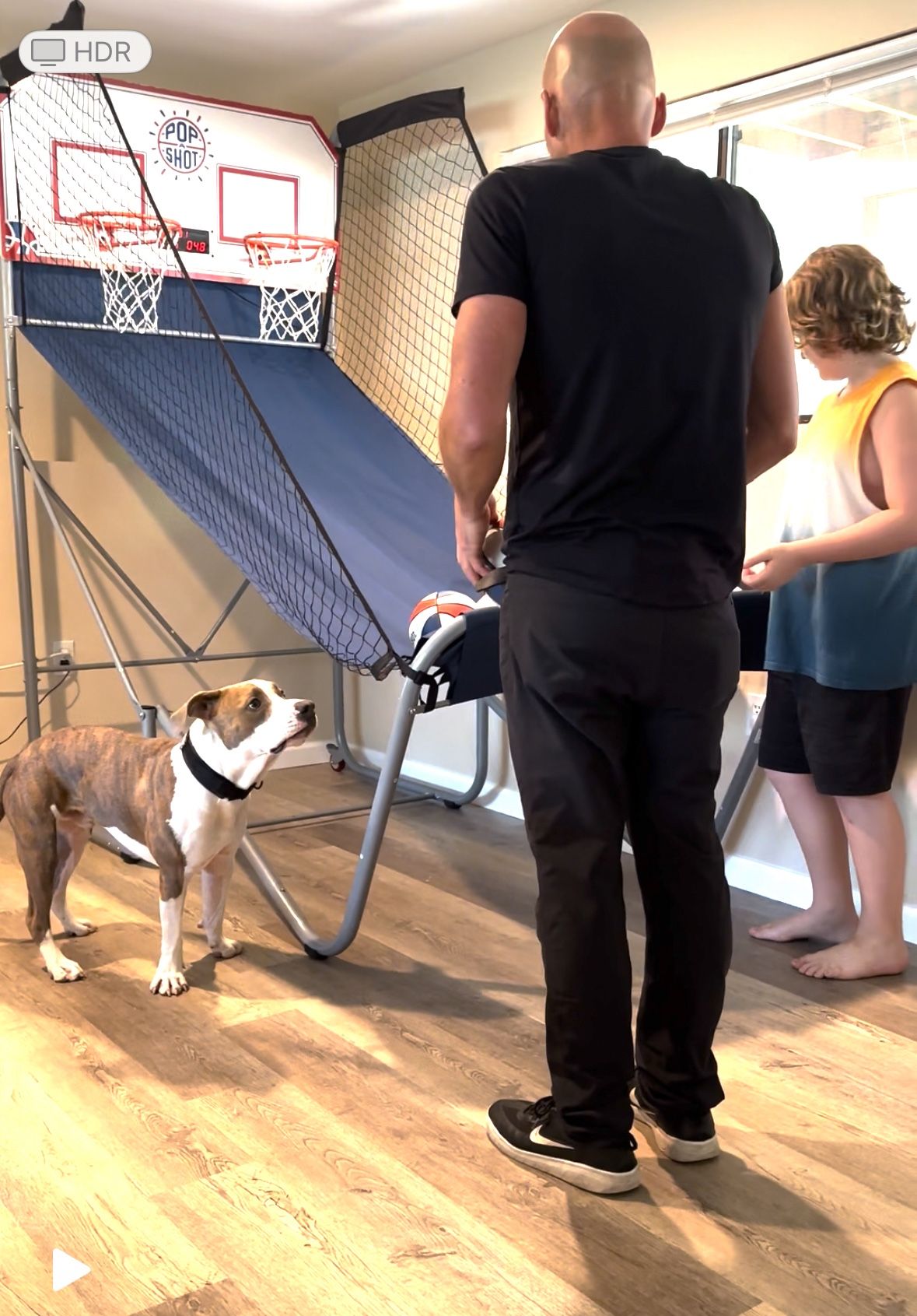 Indoor double basketball hoop with digital score and basketball