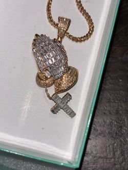 Iced Out Praying Hands Cross Pendant Necklace