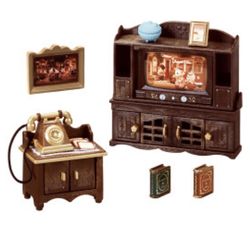 Classic brown telephone and television set calico critters