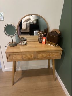 Makeup vanity with mirror and two drawers