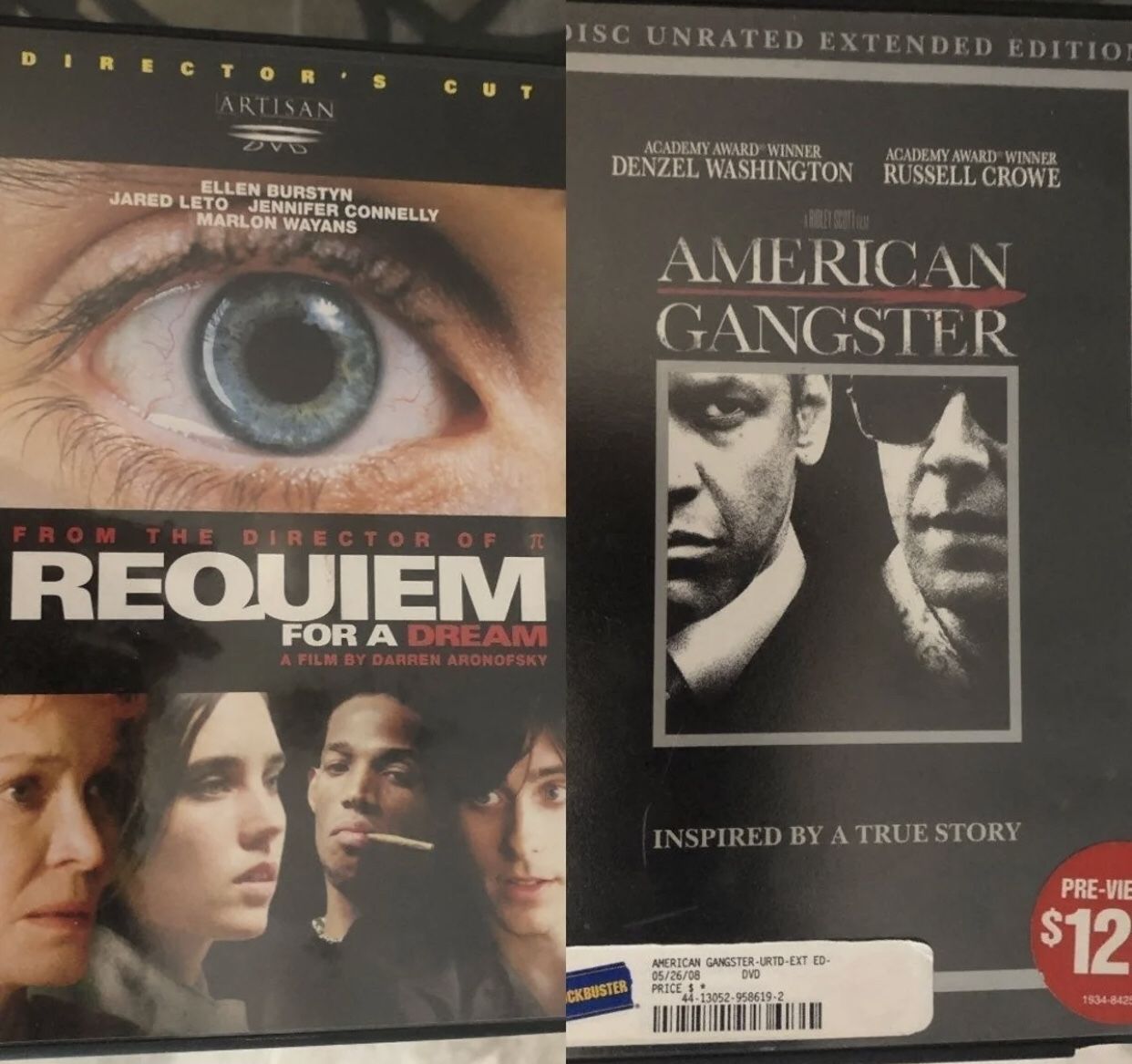 DVDs in Excellent Condition - Buy 1 or Both - American Gangster & Requiem for a Dream