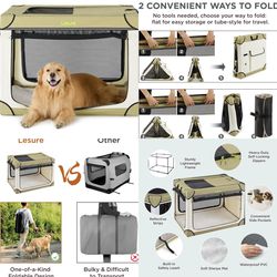 Soft Collapsible Dog Crate - 42 Inch Portable Travel Dog Crate for Extra Large Dogs Indoor & Outdoor, 4-Door Foldable Pet Kennel with Durable Mesh Win