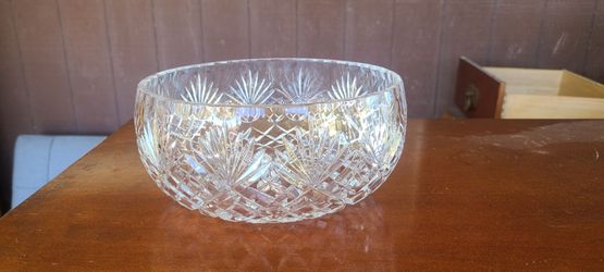 Crystal bowl, small pitcher, gravy boat and small desk top clock from waterford crystals