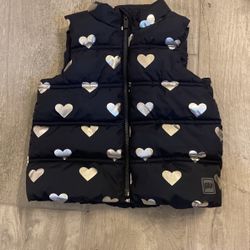 Gap Girls Size 3 Navy Puffer Vest Metallic Hearts 