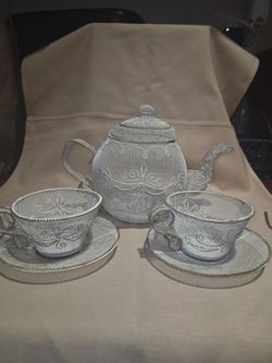 Vintage Filigree Mesh Metal Teacup & Teapot Candle Holders