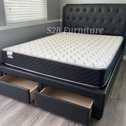 Queen Black Plain Bed With Ortho Mattress Included 