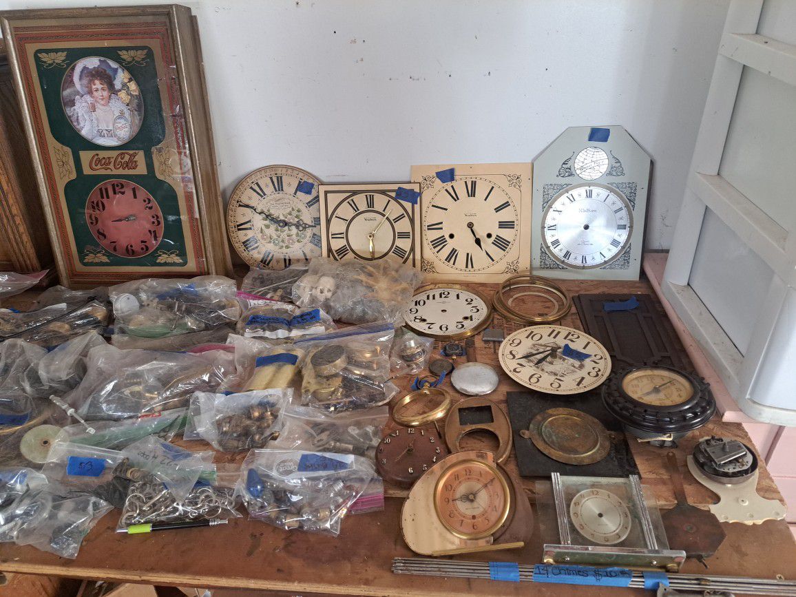 Antique Vintage Clock Movements Parts Toys Cases Glass Dolls Metal Brass Wood Dials Books Art Craft Supplies