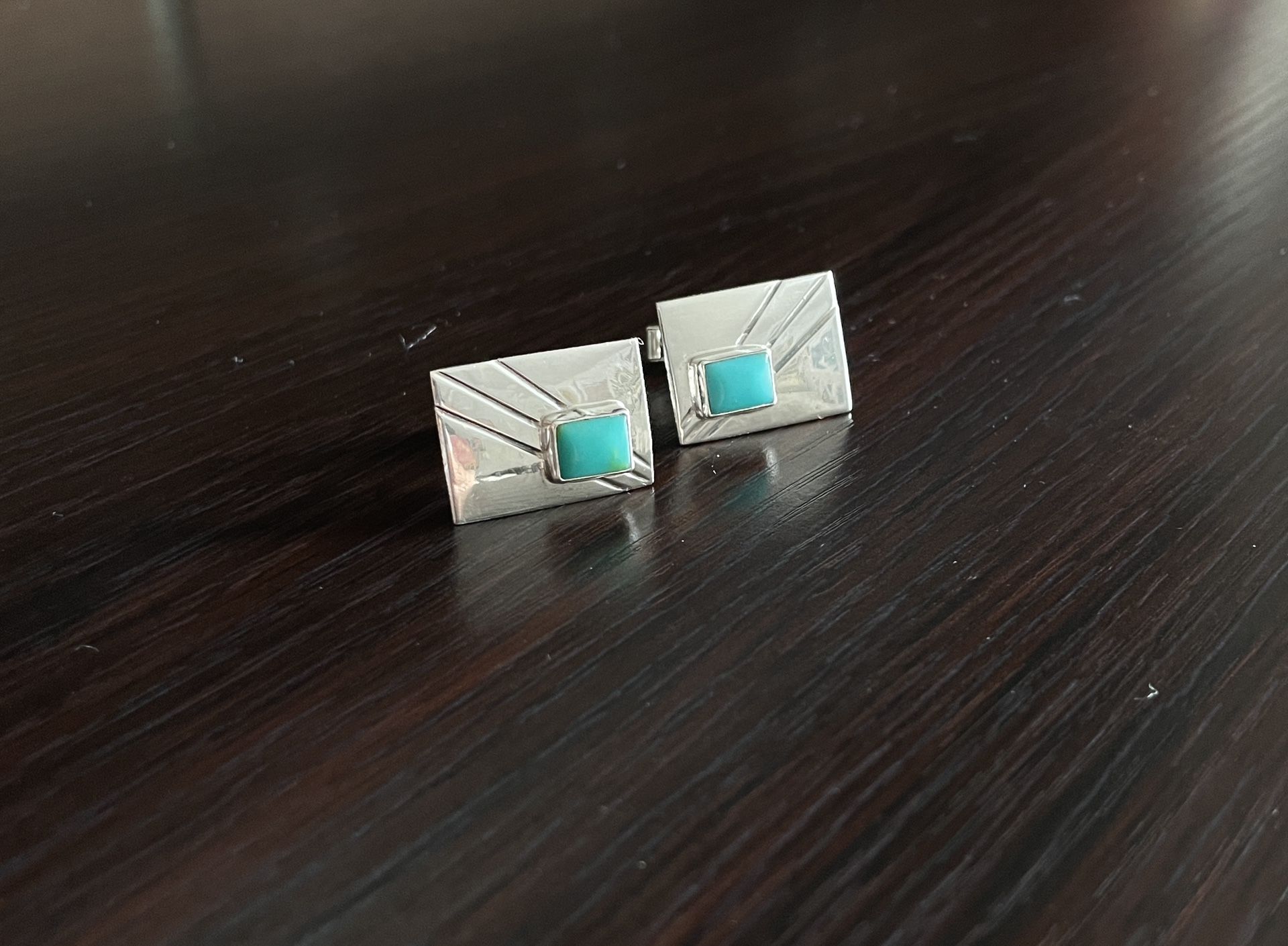 Vintage Southwest Sterling silver + Turquoise Cuff links