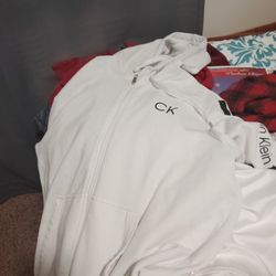 White With Black Calvin Klein Jacket With Hood Size Large