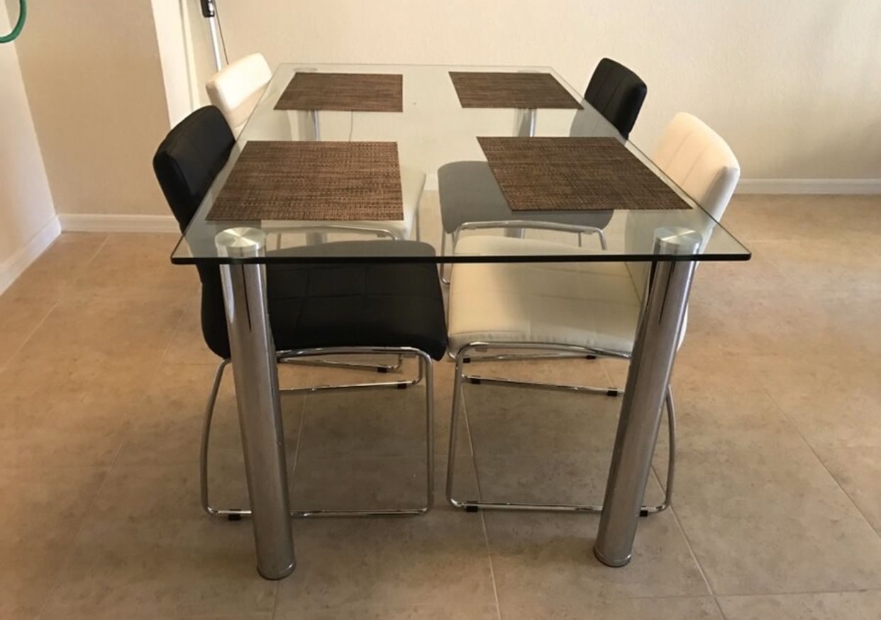 Glass Dining Table with 4 Chairs