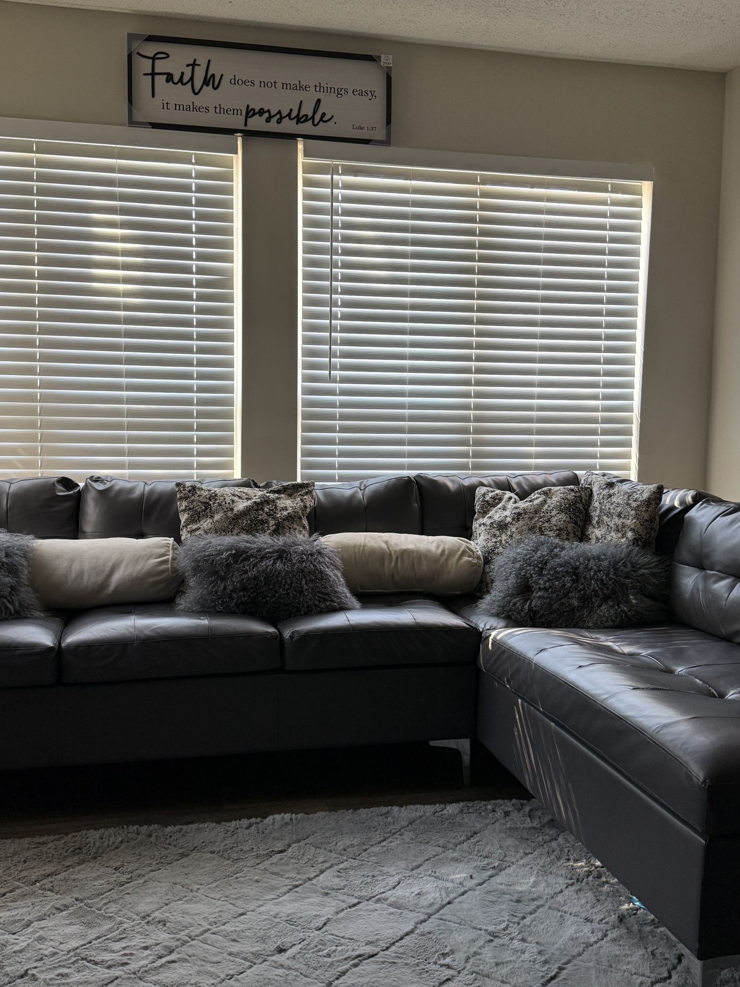 Dark Grey Leather Sectional Sofa 