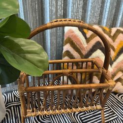 Vintage Bamboo Boho Magazine Rack