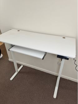 Electric Standing Desk — White with Keyboard Tray & Memory Presets