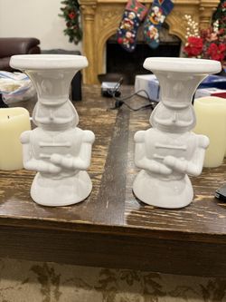 Bella Lux White Nutcracker Candle Holder Pair 