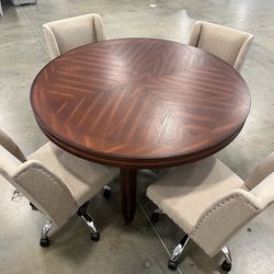 Round Table With 4 Rolling Chairs
