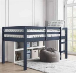 Navy Blue Wood Twin Low Loft Bed Frame