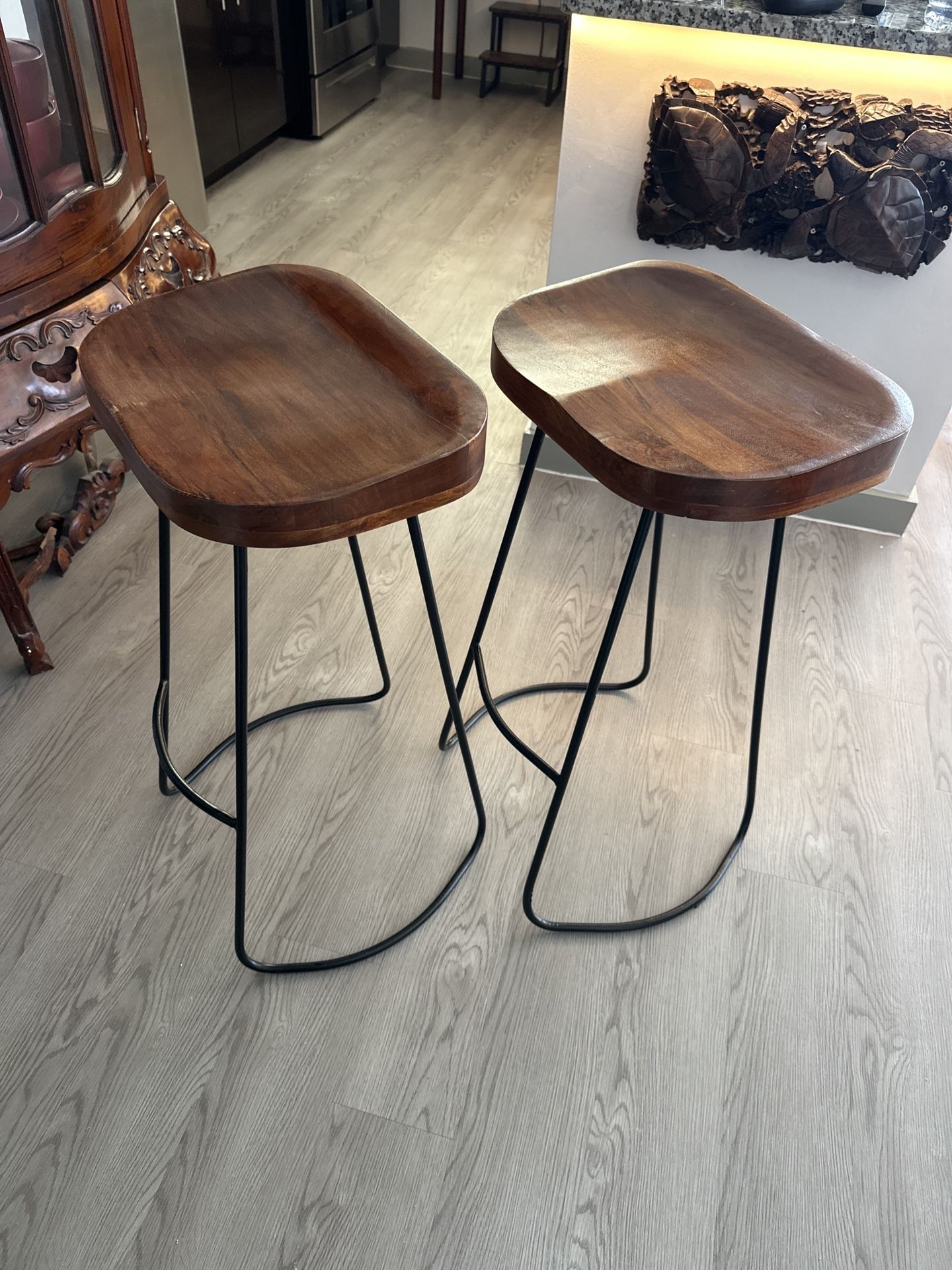 Modern Solid Wood Bar Stools – Pair