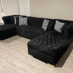 Lauren Black Velvet Double Chaise Sectional