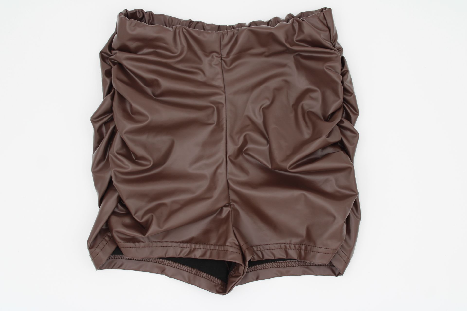 SHEIN Chocolate Brown Faux Leather Ruched Shorts XS