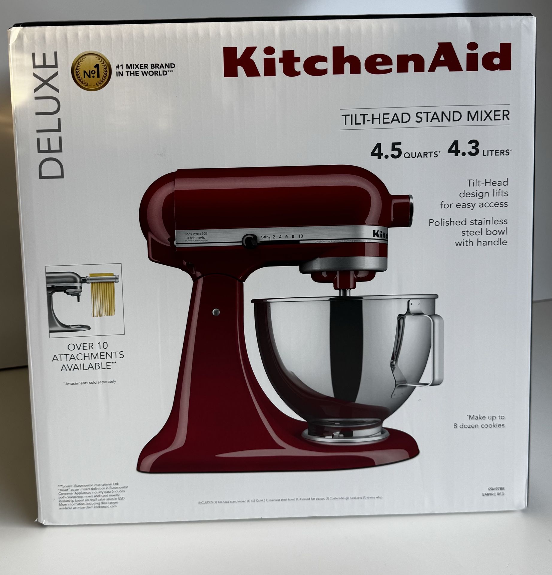 NEW YORK KitchenAid Deluxe Series 4.5 Quart Tilt-Head Stand Mixer with Stainless Bowl,Empire Red