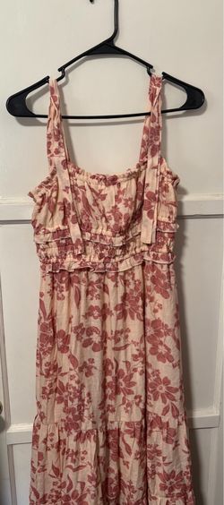 Pink peach floral long dress size large stretch