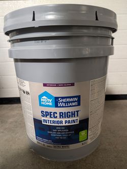 *NEW* 5 Gal HGTV Home by Sherwin-Williams Spec Right Semi-gloss Ultra White Tintable Interior Paint